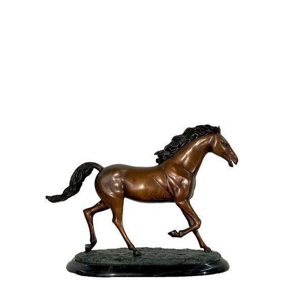 Running Horse Small Trotting Horse Bronze Statue on Marble Base