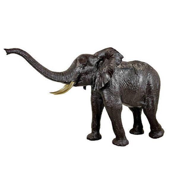African Elephant Life Size Sculpture Giant Statue Trunk is up Tusks