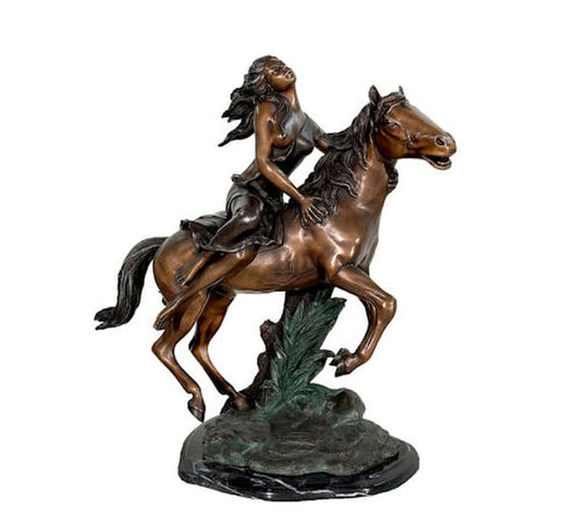Woman Riding Horse Bronze Free Spirit Statue Girl Sculpture High End
