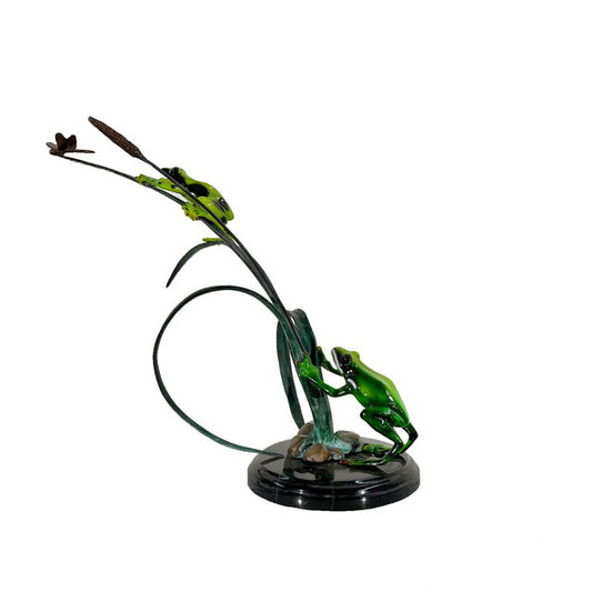Two Frogs on Grass Bronze Table-top Sculpture - Choose a Color