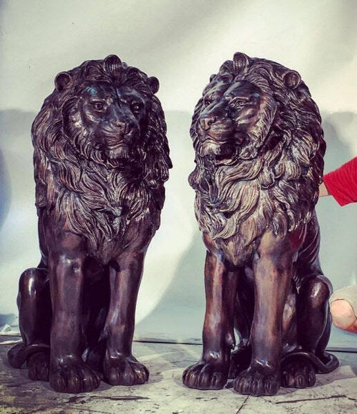 magnificent lion garden statues are cast in the lost wax bronze method