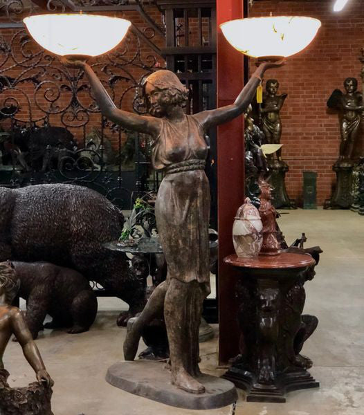 Dancer Woman Female Illuminated Statue Life Size Bronze Lamps