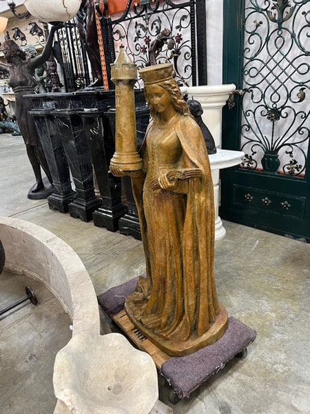 Queen's Gambit Standing chess piece holding Castel Sculpture Statue