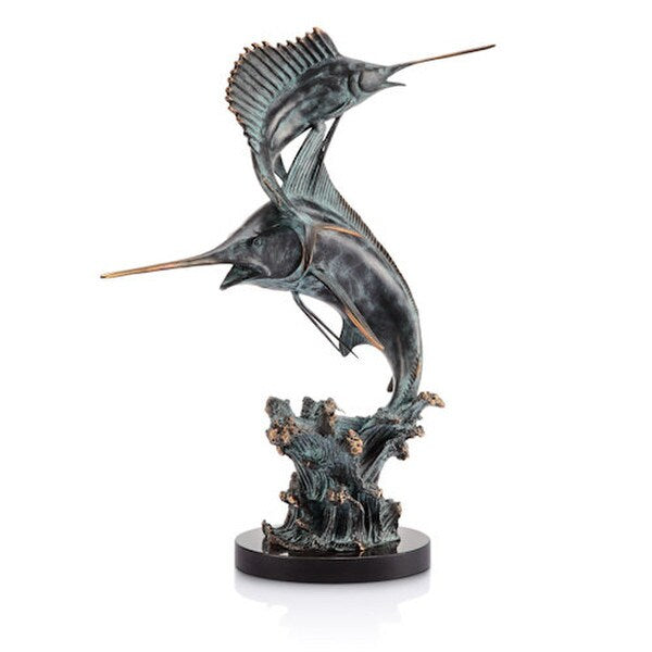 Two Bills Marlin Sailfish Sculpture Fishing Trophy Gallery Brass Statues