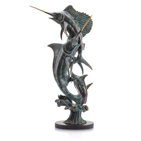 Grand Slam Marlin Sailfish Sculpture Fishing Trophy Fine Art Brass Statue