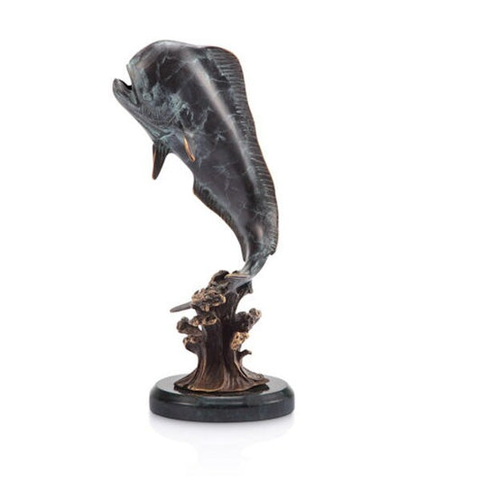 Mahi Fish Statue Brass Sculpture Center Piece Gallery Art Coastal Marble