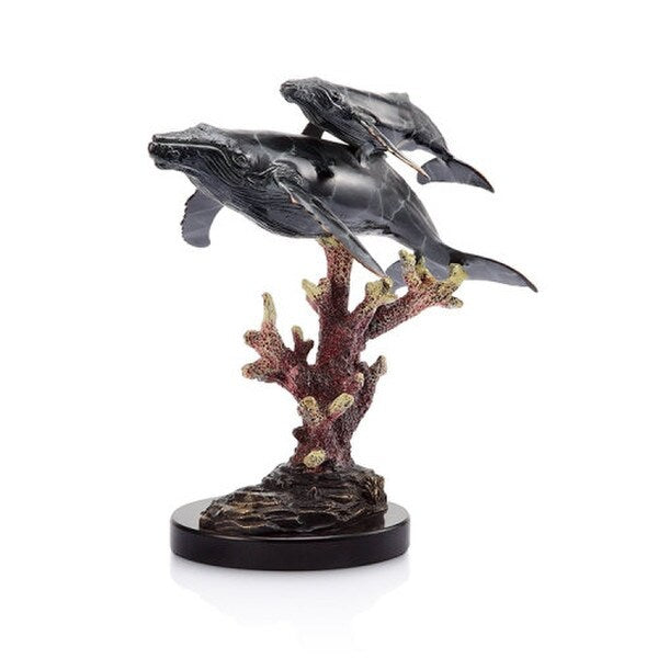 Humpback Whales Statue on Coral Sculpture High End Decorative item