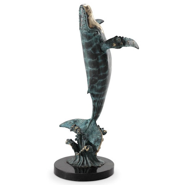Humpback Whale Brass Statue Mounted a museum marble base sculpture