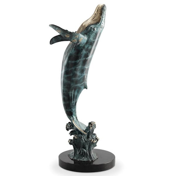 Humpback Whale Brass Statue Mounted a museum marble base