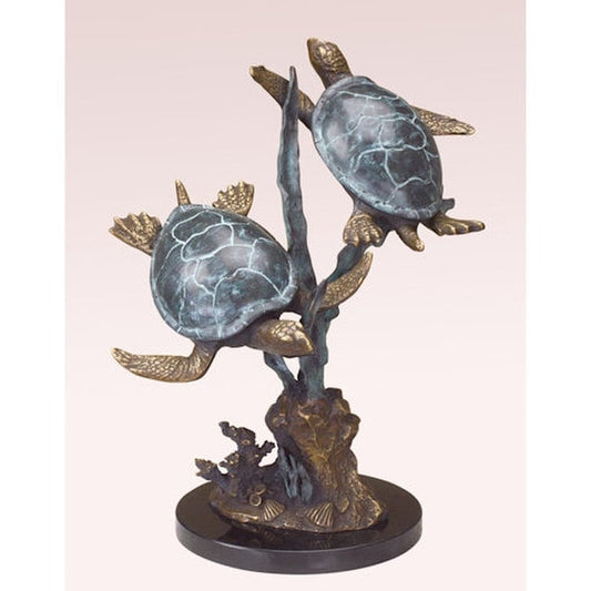 Sea Turtle Duet with Sea grass Sculpture Museum Quality Marble Base