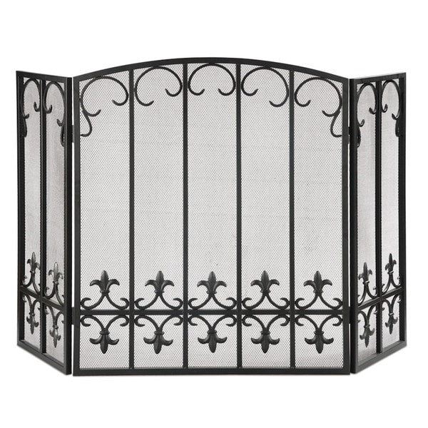 Black Fleur de Lis Fireplace Screen Decorative Aluminum Iron Provincial