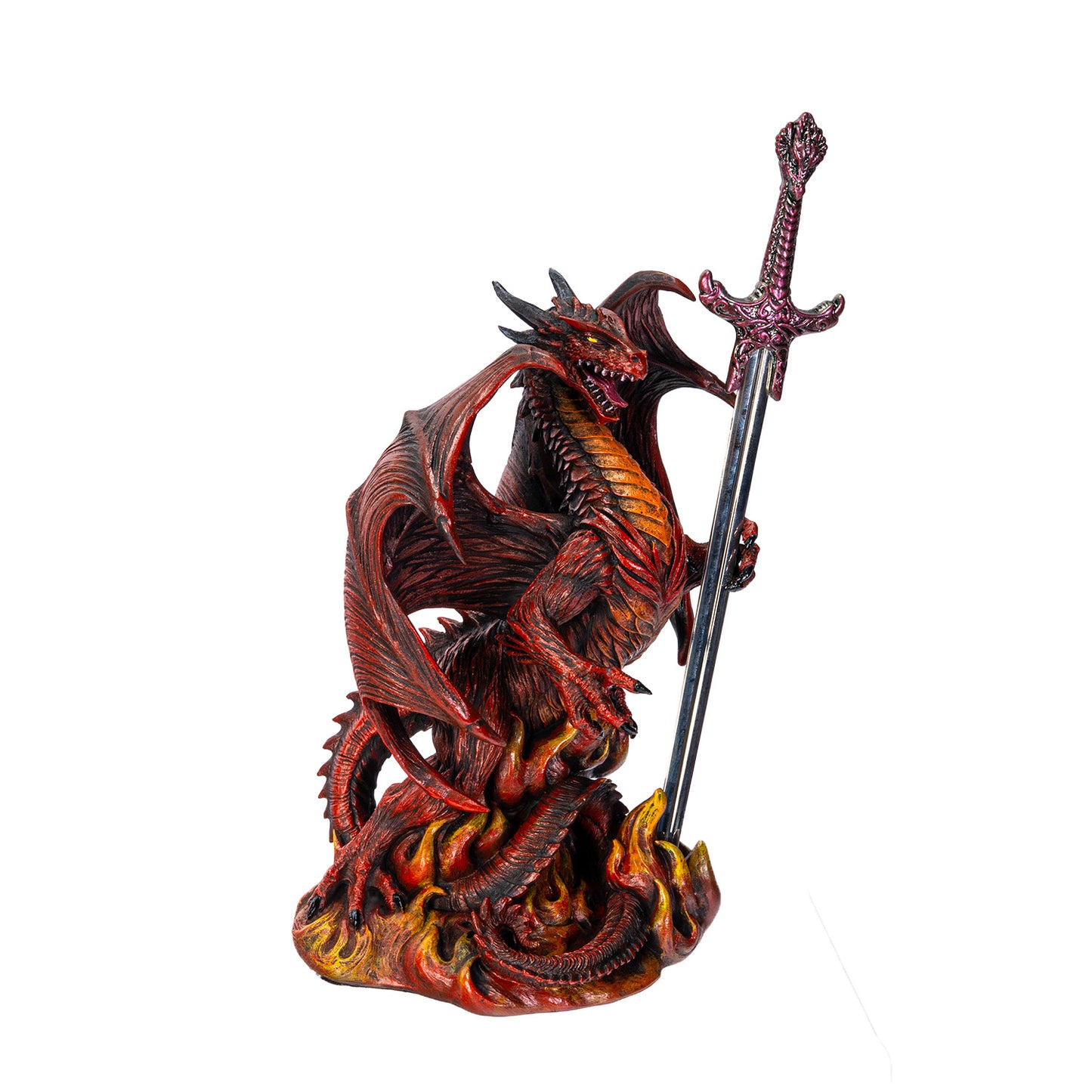 flame dragon office desk accessory sculpture fire breathing statue with sword