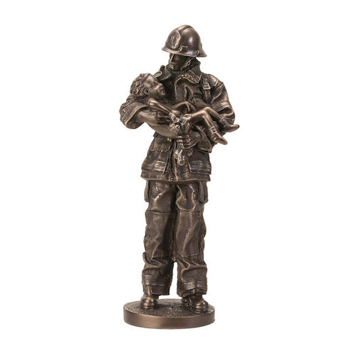 Fireman Holding Rescued Child Statue