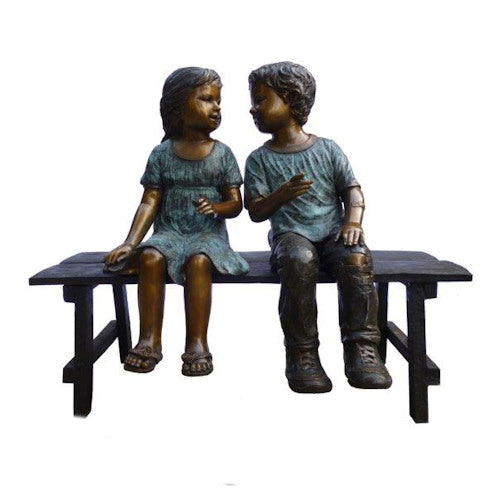 Boy and Girl On Bench Bronze Garden Statue