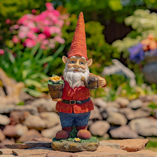 Gnome Statue with Flower Pot & Water Can