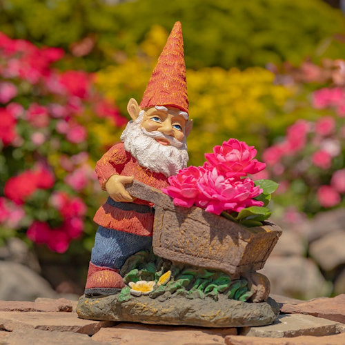 Gnome Garden Statue with Wheelbarrow