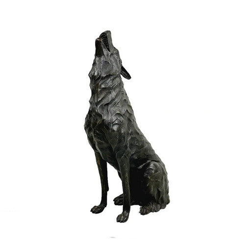 Bronze Wolf Howling Sculpture Life Size Statue