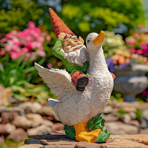 Gnome Garden Statue Riding Duck