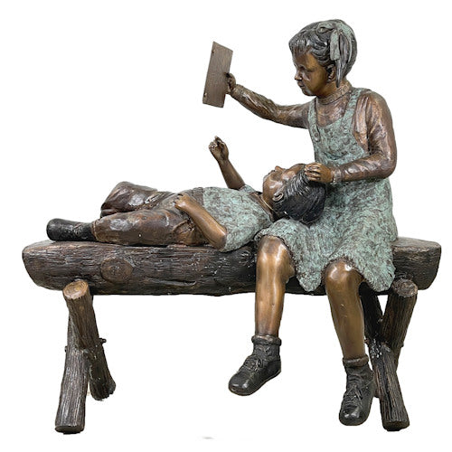 Brother and Sister On Garden Bench Statue