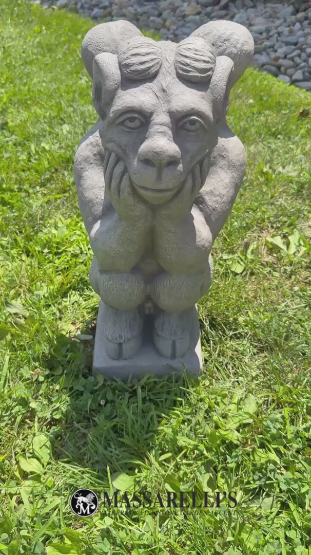 Horned Sitting Gargoyle Garden Sculpture Made in America  cement statue large scale goat