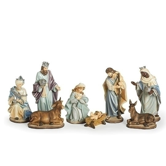 Heirloom Blue Nativity with Holy Family and Kings set for Christmas decorating
