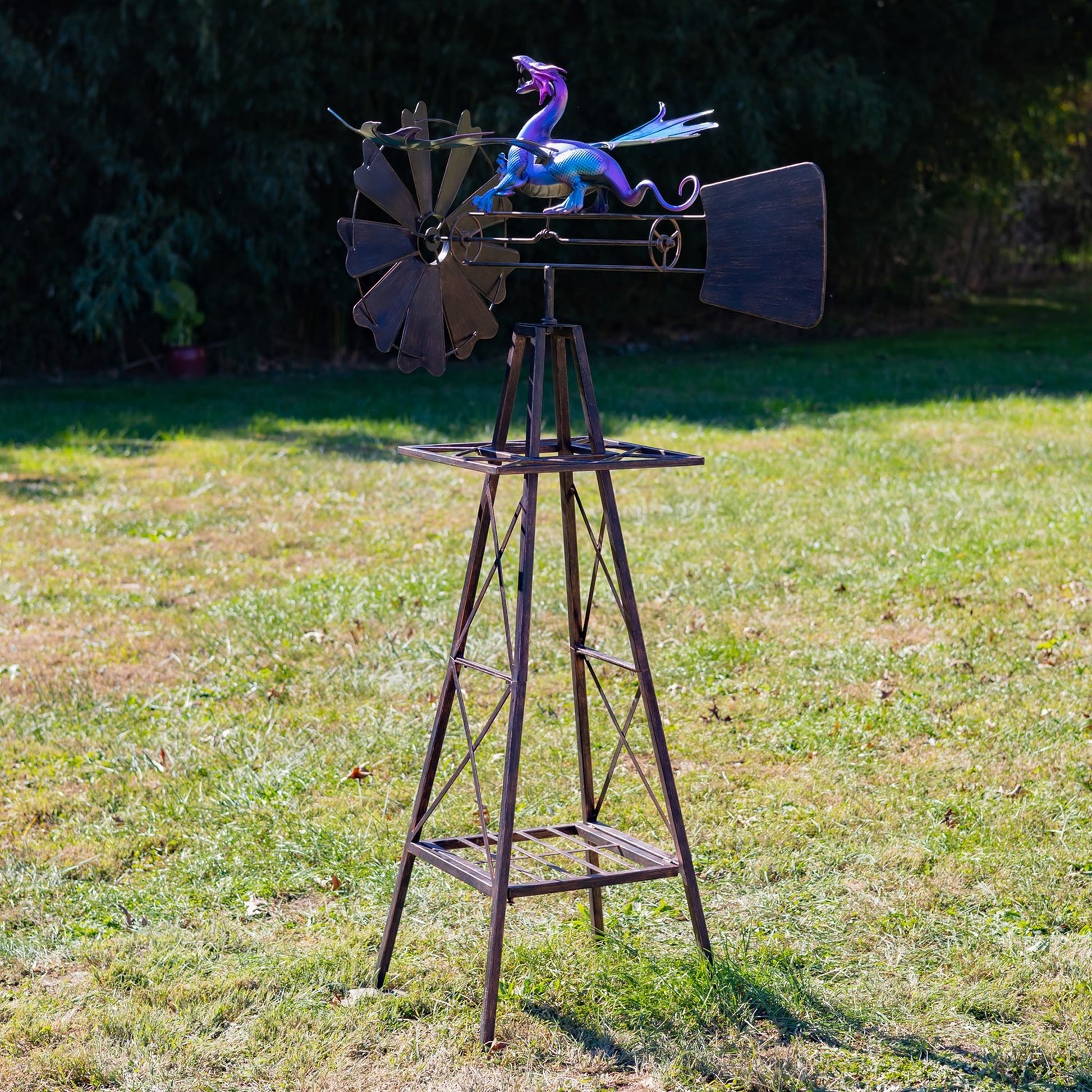 61.8" Iron Windmill with Flapping Iridescent Dragon & Weather Vane - angle 2