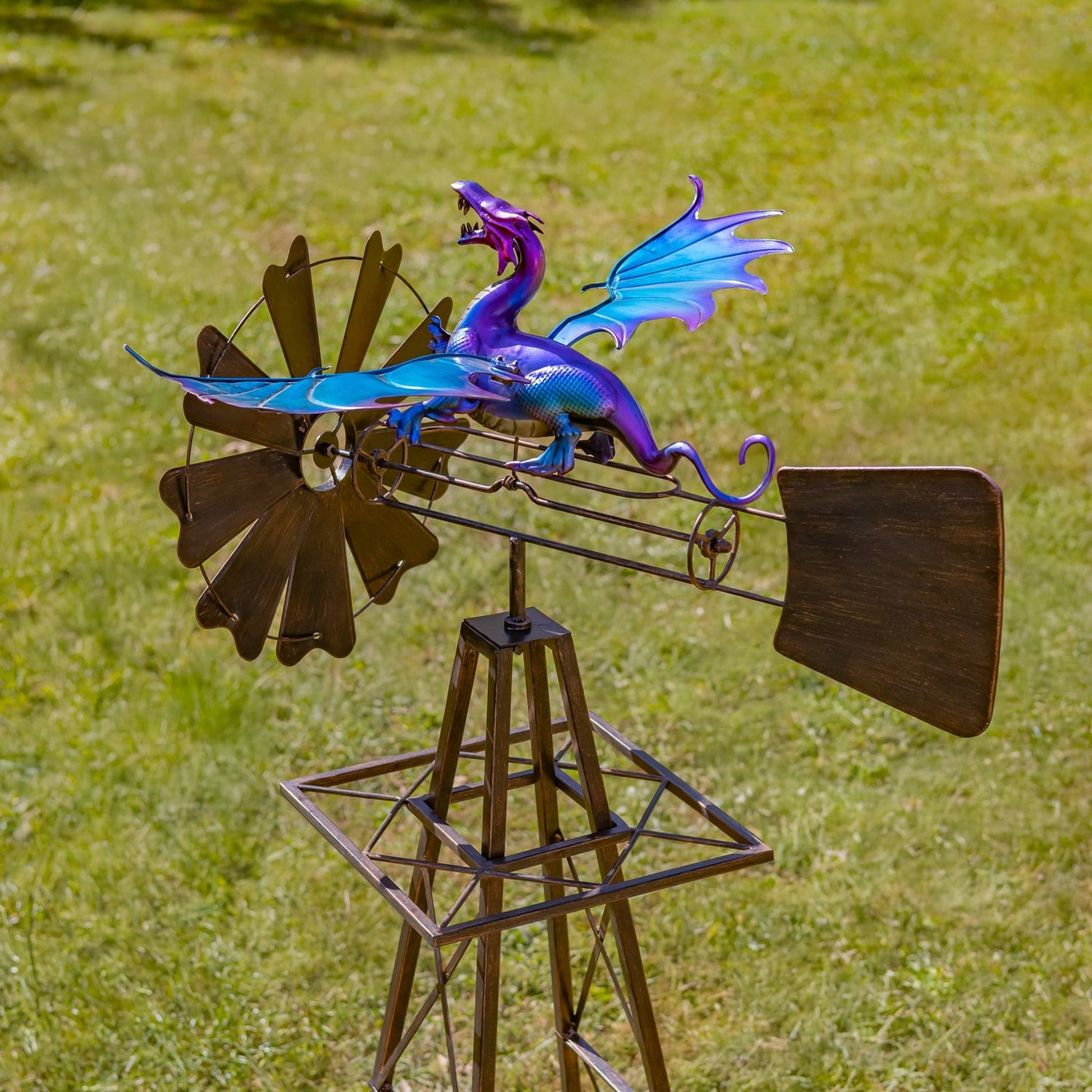 61.8" Iron Windmill with Flapping Iridescent Dragon & Weather Vane - angle 3