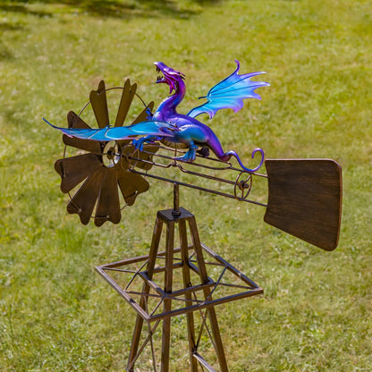 61.8" Iron Windmill with Flapping Iridescent Dragon & Weather Vane - angle 3