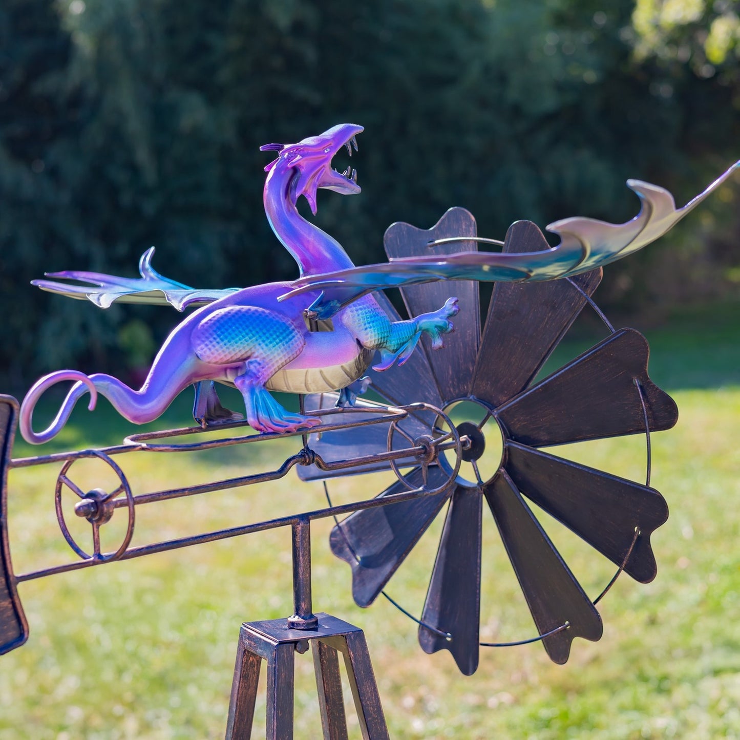 61.8" Iron Windmill with Flapping Iridescent Dragon & Weather Vane - angle 5