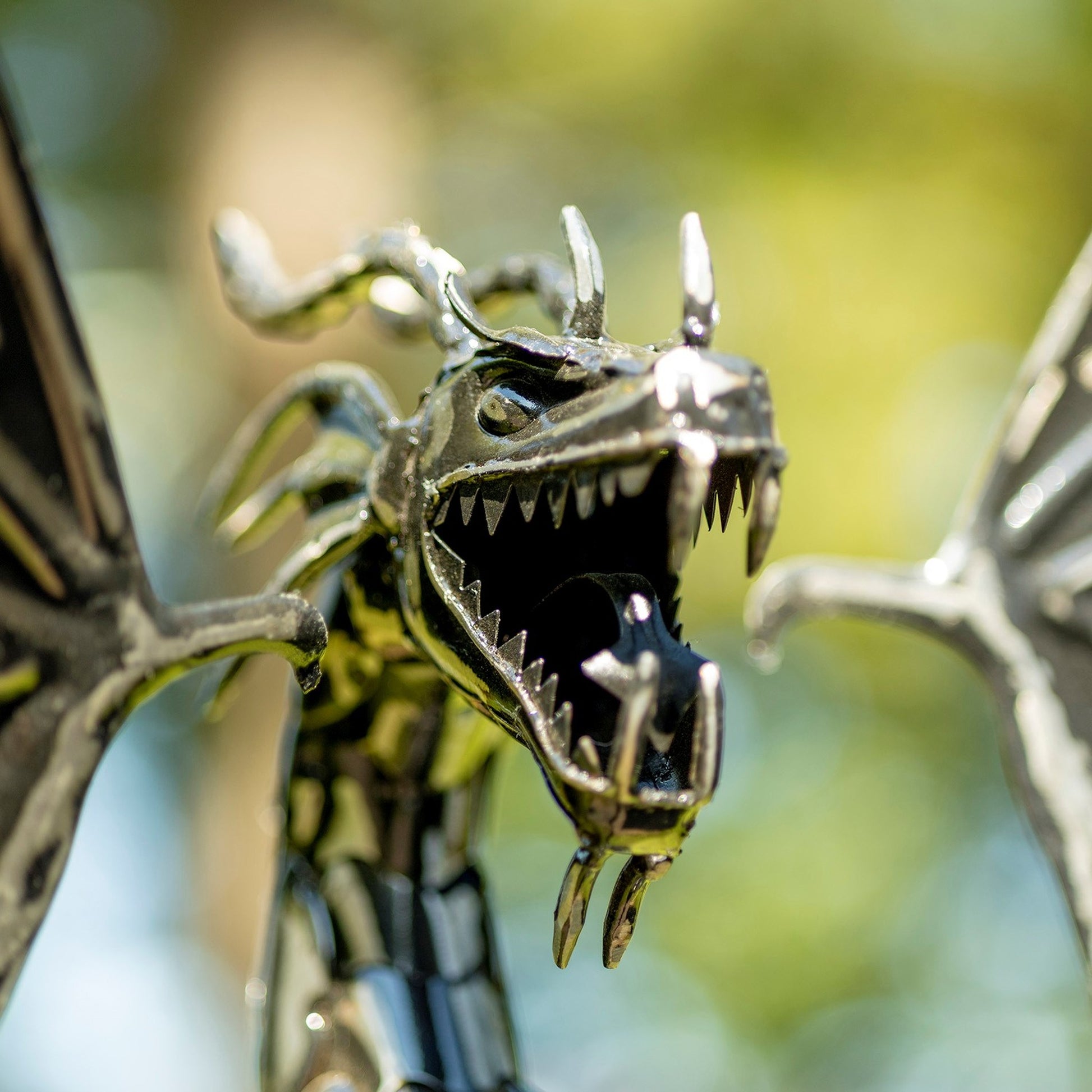 Iron Dragon Swing Stake with Tail Up "Sunfyre" - angle 6 face close up