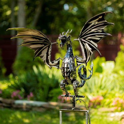 Wind Motion Dragon Garden Stake with Tail Raised