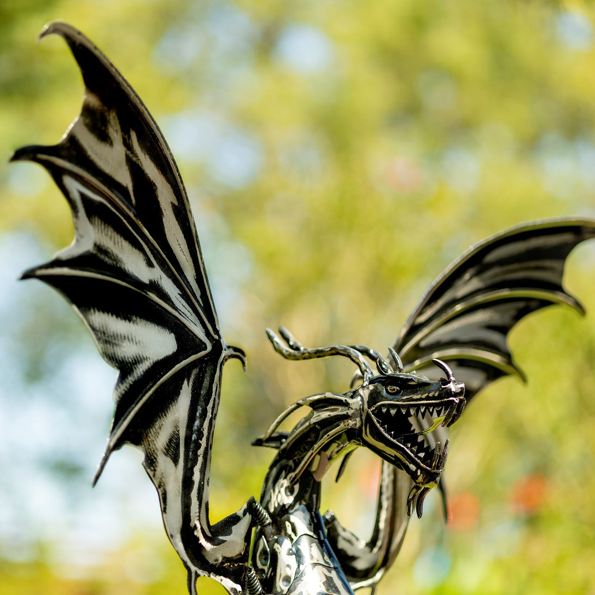 86" Tall Iron Dragon Swing Stake with Tail Down "Moonfyre" - angle 2