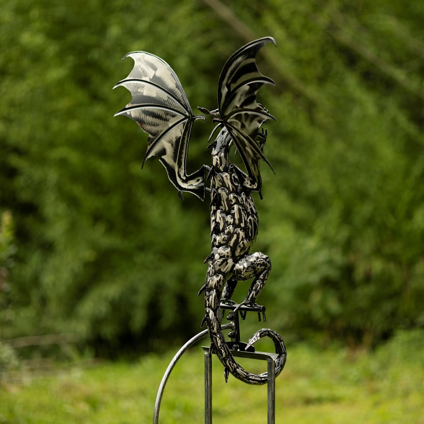 Back view of Mythical Dragon Kinetic Wind Garden Sculpture - angle 7