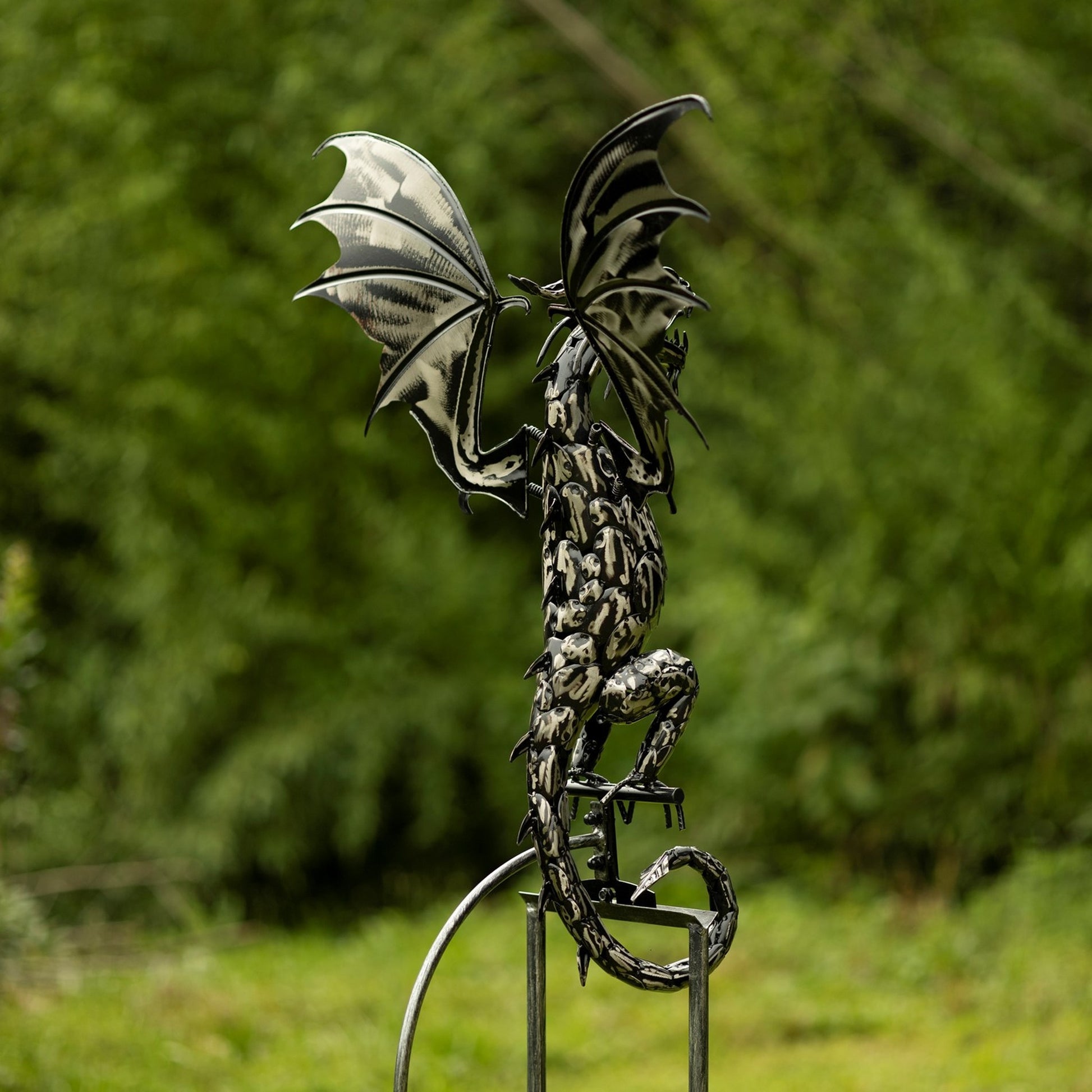 Back view of Mythical Dragon Kinetic Wind Garden Sculpture - angle 7