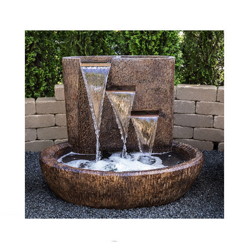 Adobe Springs Fountain features three staggered copper spills cascading wide streams