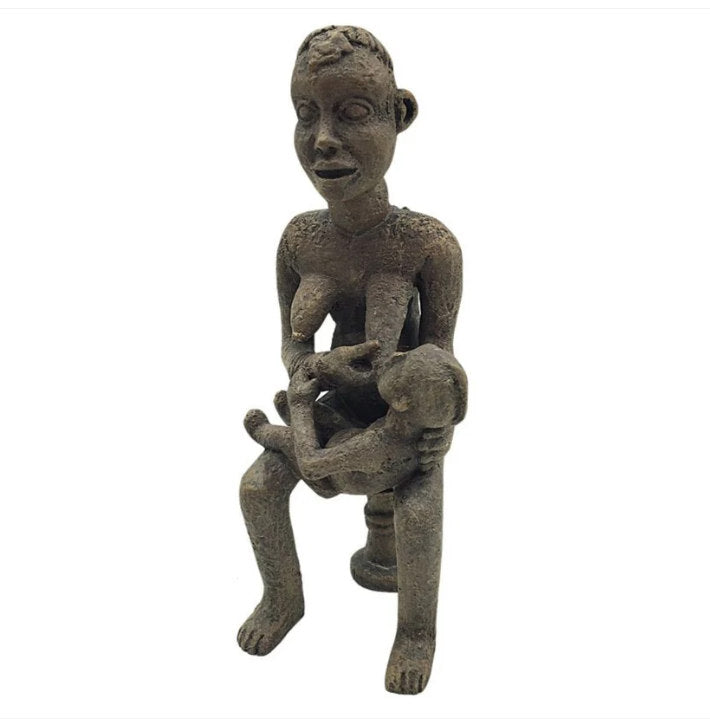 African Bangwa Anyi Mother Of Twins Figurine Sculpture