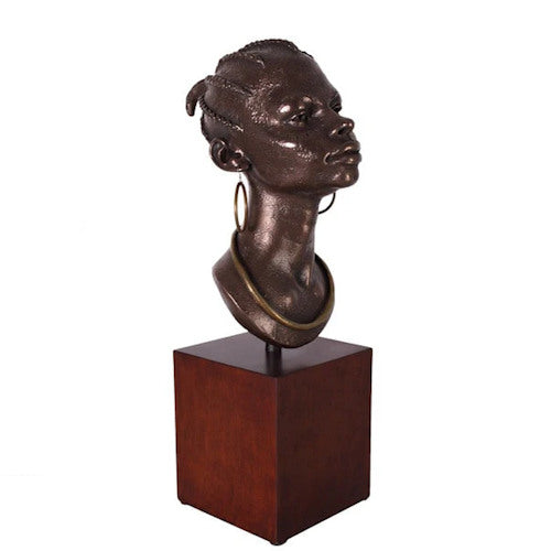African Queen Bust on Stand Sculpture