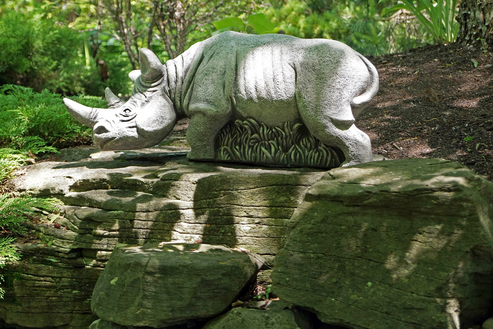 Hornsby the Rhino cast stone garden statue 12 inches high