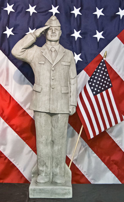 Air Force Soldier Saluting with American Flag Statue Military Sculpture