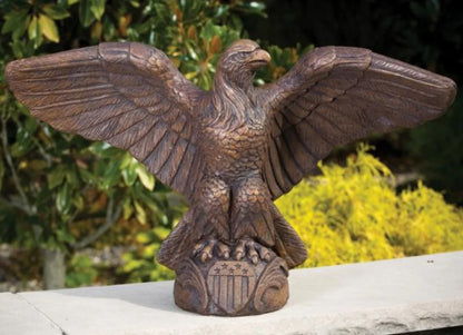 American eagle with patriotic shield cast stone statue wingspread bald eagle sculpture