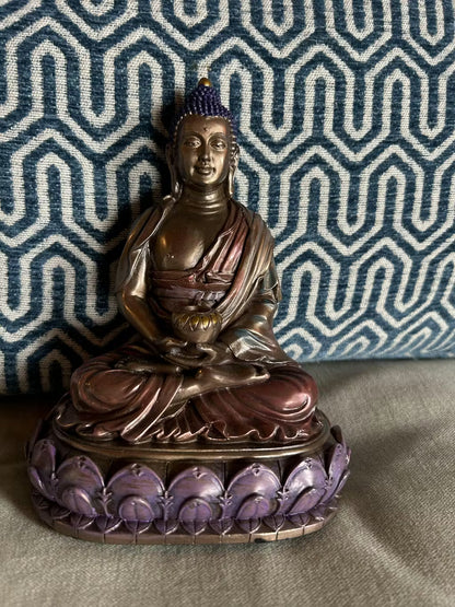 Amitabha Buddha on Lotus Statue Front View