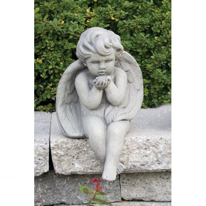 Angel Blowing Kiss Sitting Garden Statue Made in America Meditating Cherub