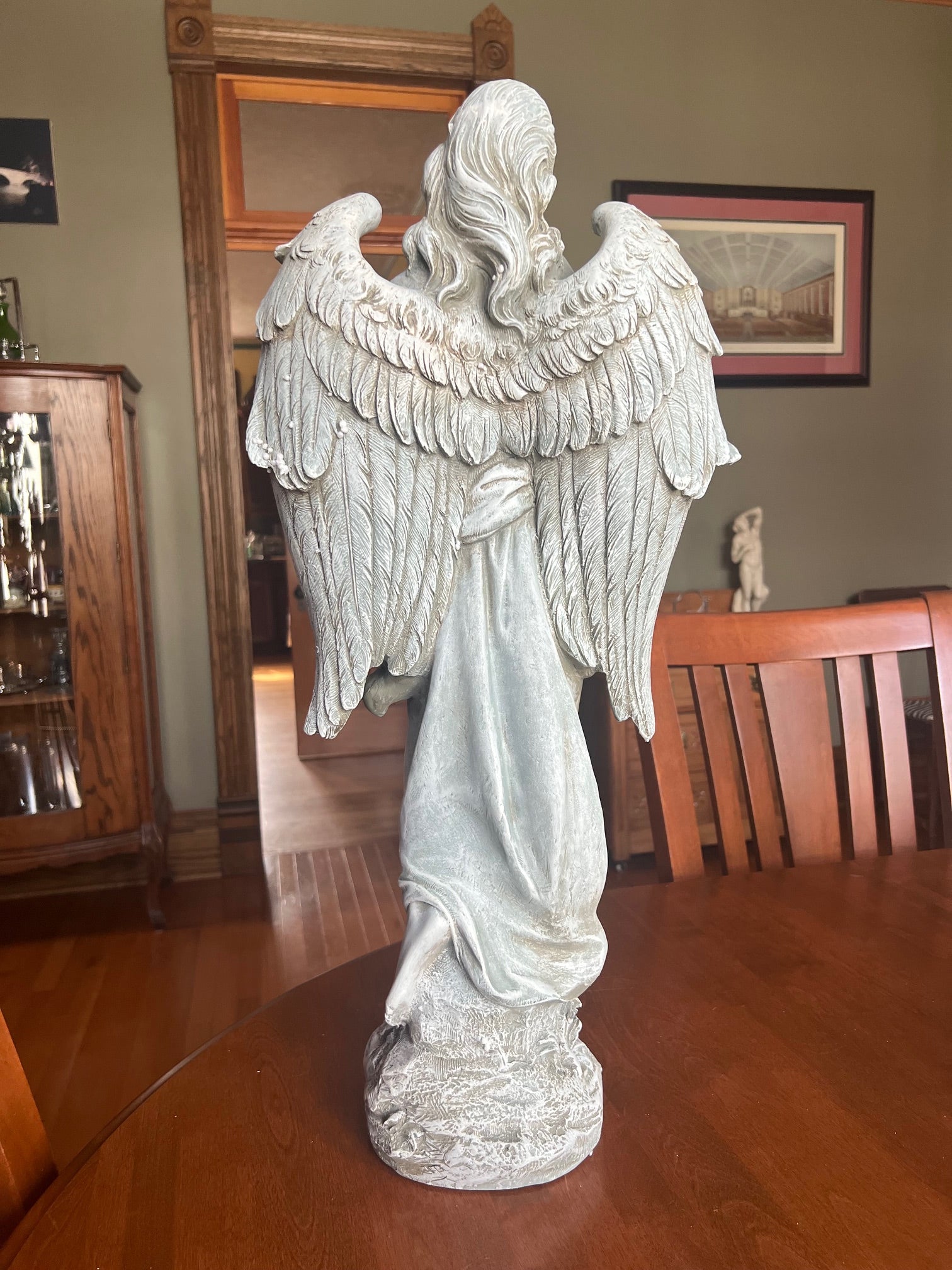 Back view angel holding baby garden statue stone resin memorial