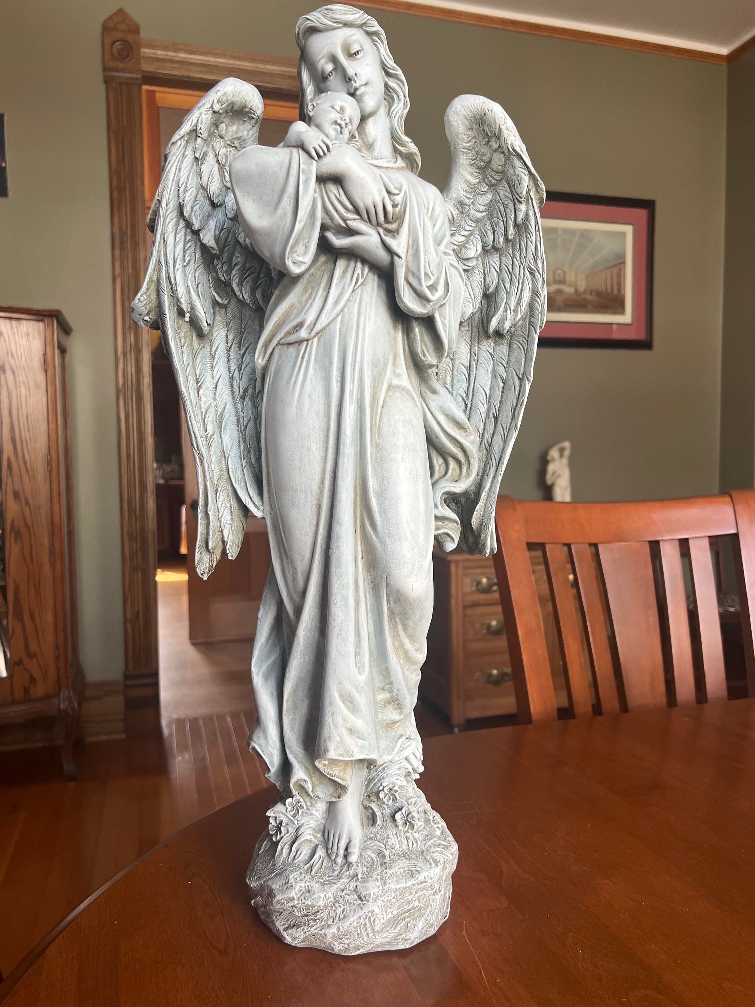 angel holding baby garden statue stone resin memorial