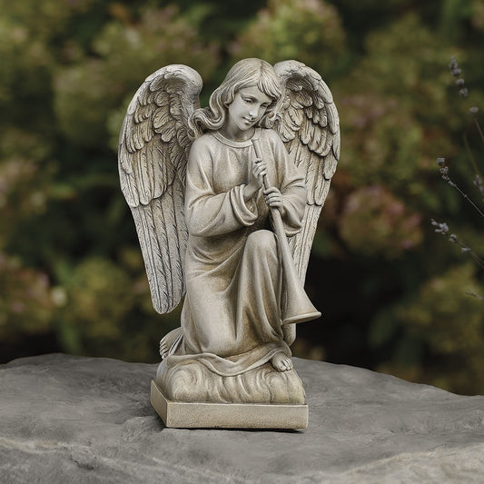 Kneeling Angel with Trumpet Garden Statue Trumpeting Guardian Heaven’s Messenger