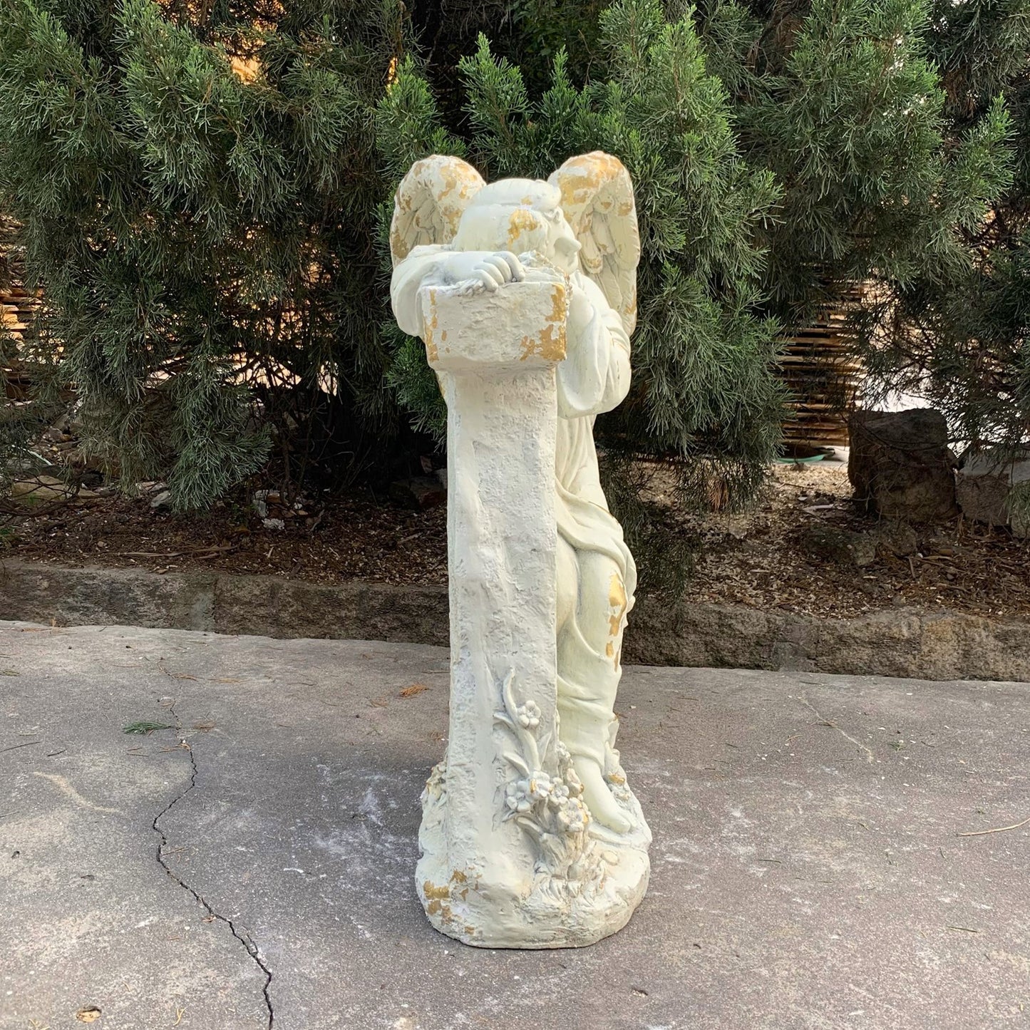 Angel Memorial Statue with “My Soul Finds Rest in God” Scripture side view