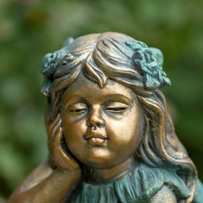 Fairy magical garden figure great for a birdfeeder birdbath sculpture close up of face