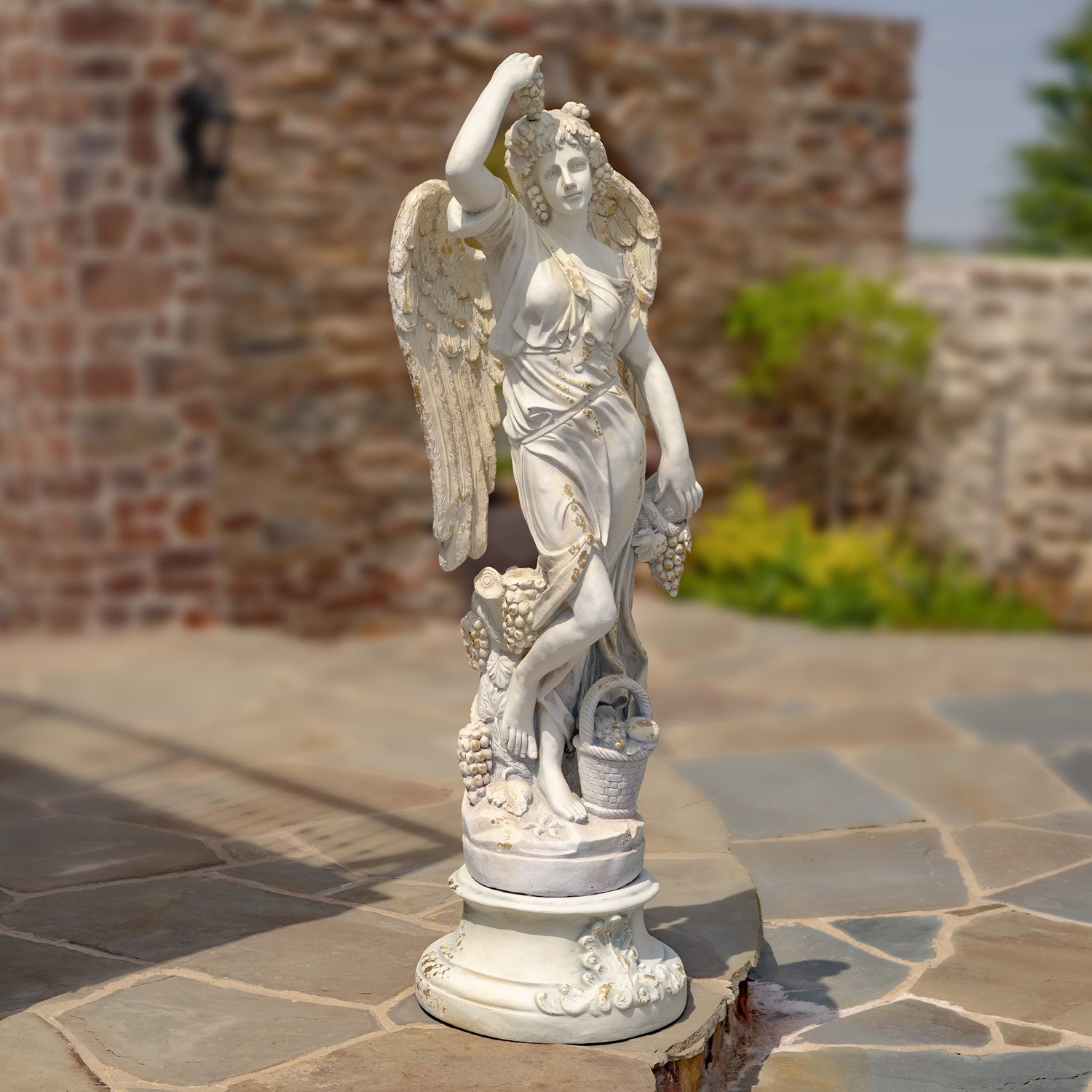 Shown with optional base or pedestal Angel of the Harvest Life-Size Garden Statue