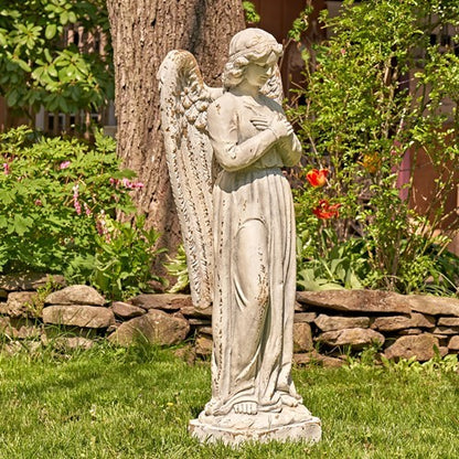Serene Angel Garden Sculpture – Antique Grey Religious Statue
