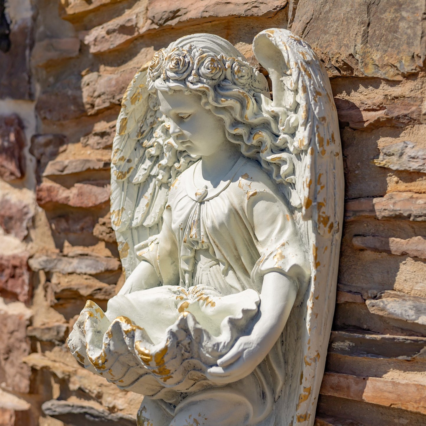 Angelic Cherub Shell Planter Wall Sculpture Holding seashell